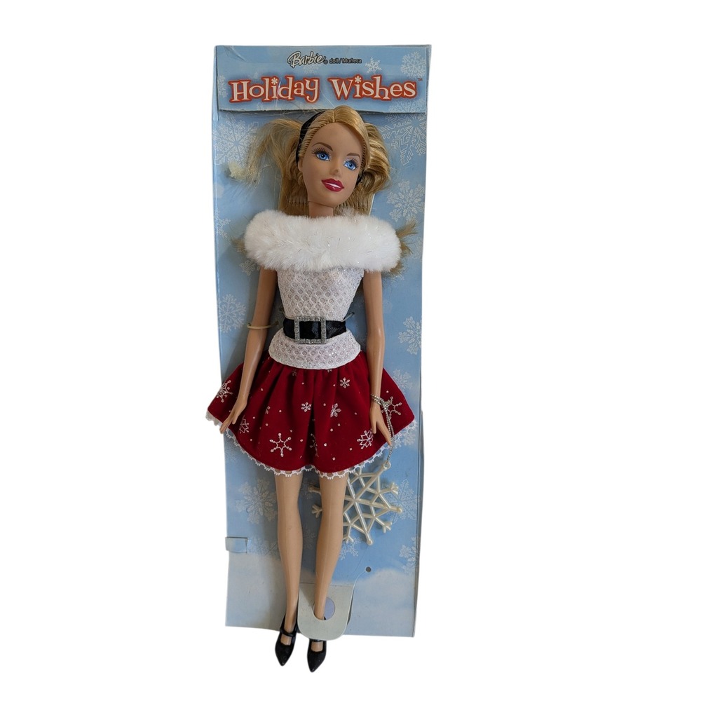 Barbie Holiday Wishes Doll Red Snowflake Skirt Faux Fur Trim Christmas Special